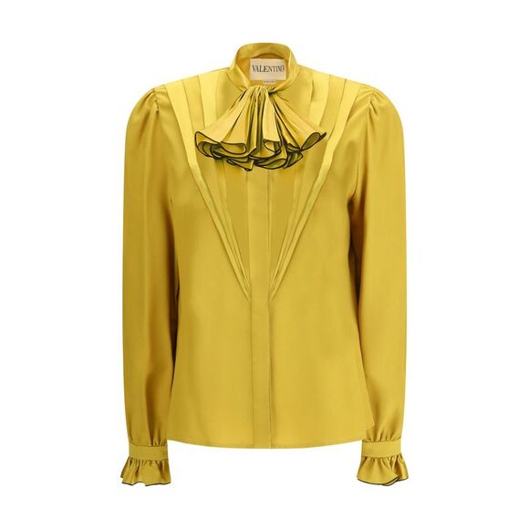 Valentino Women Silk Ruffle Pleated Blouse